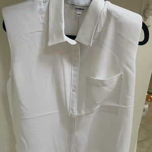 Express Sleeveless Padded Shoulder Shirt White NWT